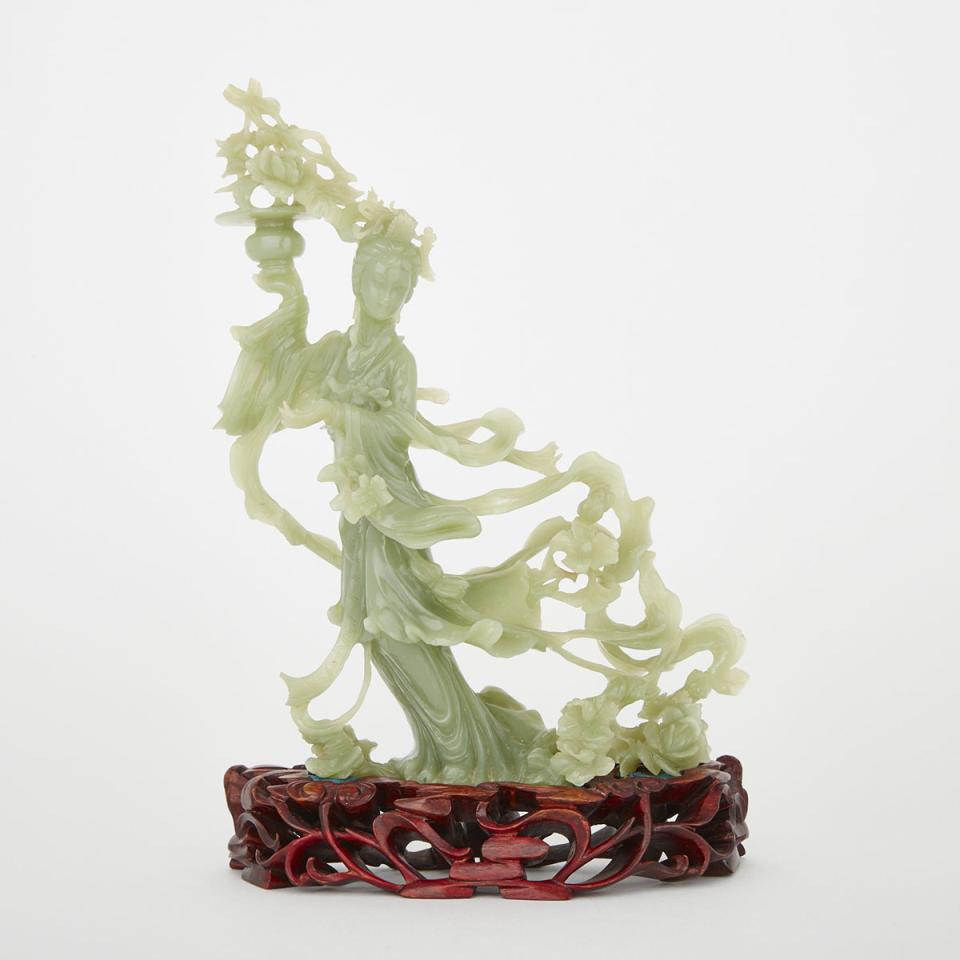 A Finely Carved Jadeite Lady, Early 20th Century