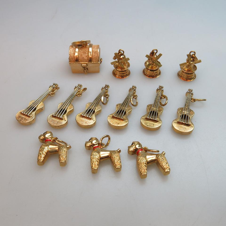 13 Various 18k Yellow Gold Charms