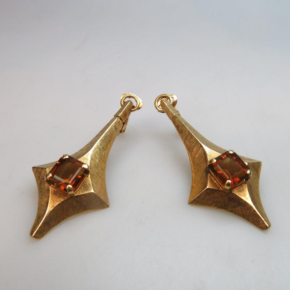 Pair Of 18k Yellow Gold Clip-Back Drop Earrings