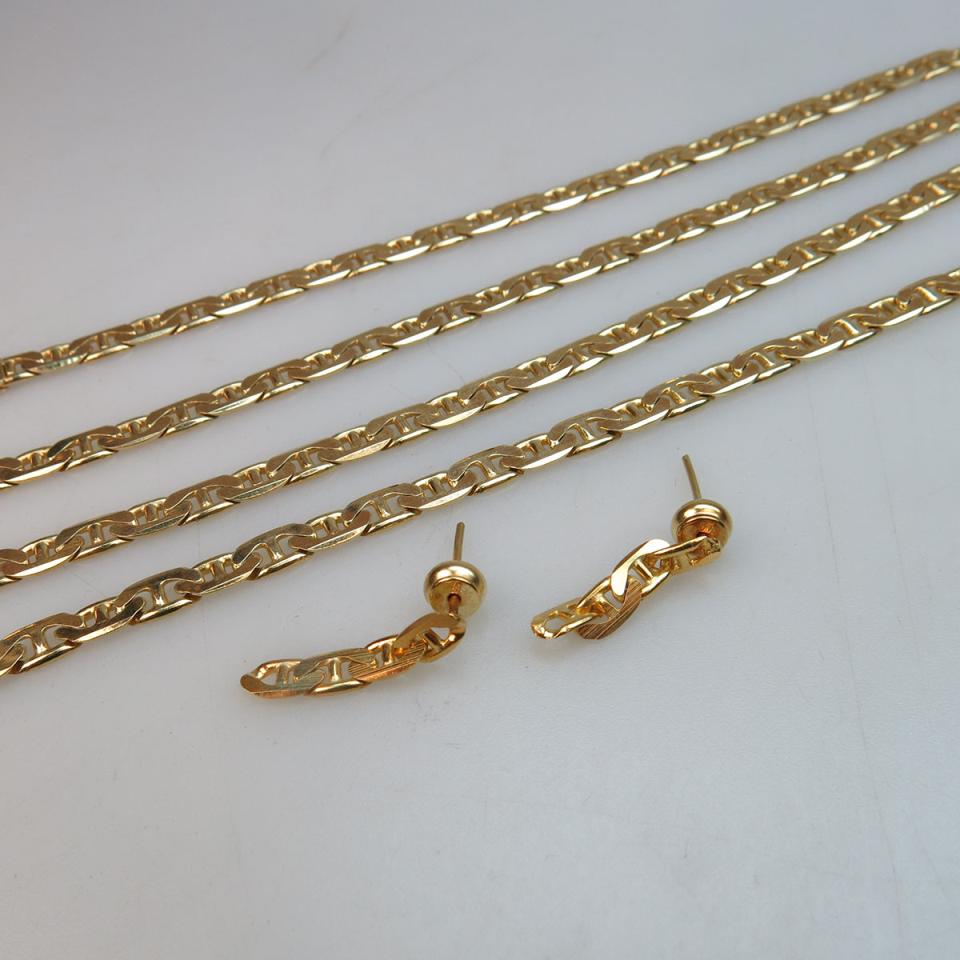 14k Yellow Gold Bracelet, Chain And Earrings