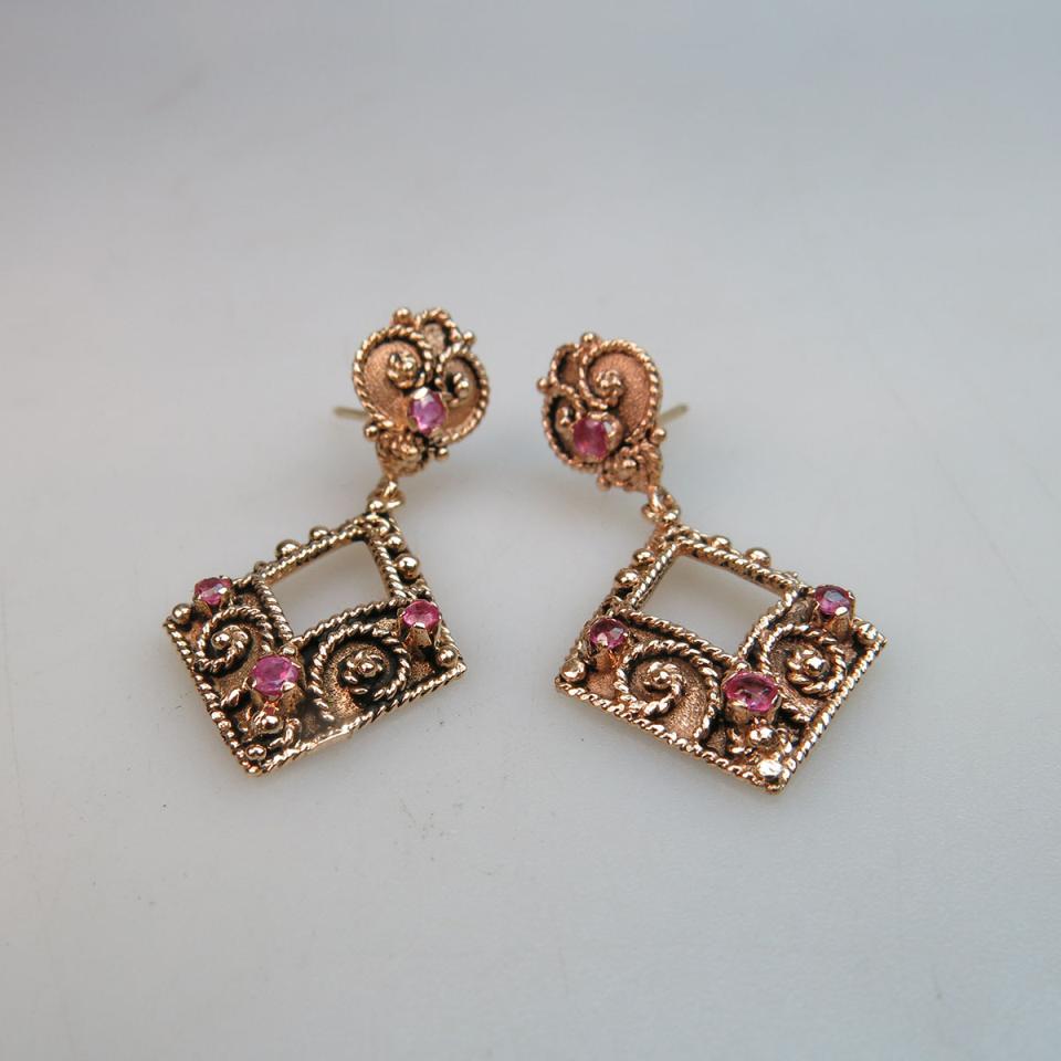 Pair Of 14k Rose Gold Filigree Drop Earrings