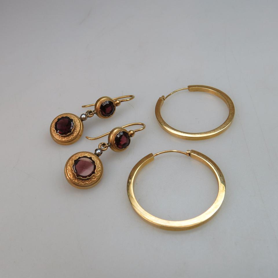 Two Pairs Of French 18k Yellow Gold Earrings