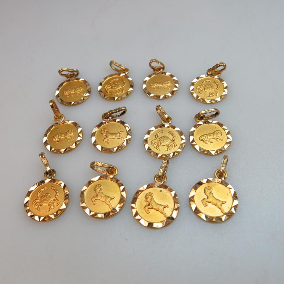 12x 18k Yellow Gold Astrological Pendants