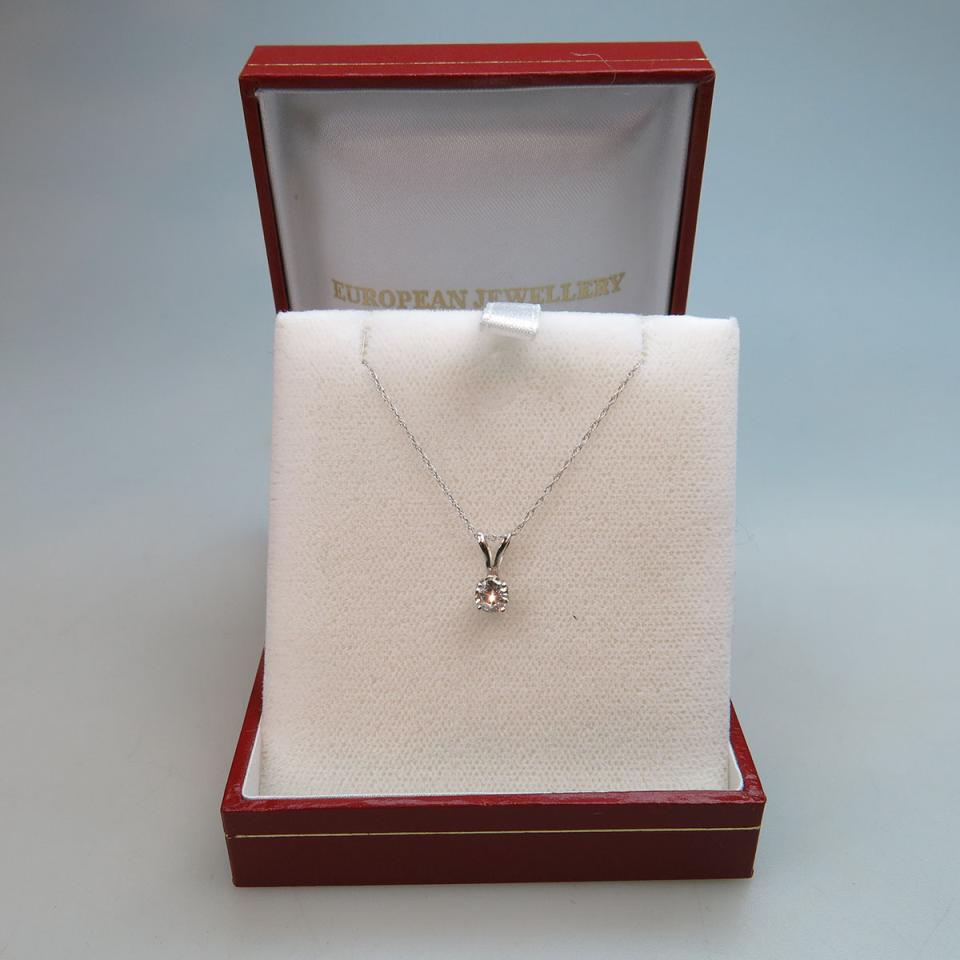14k White Gold Solitaire Pendant And Chain
