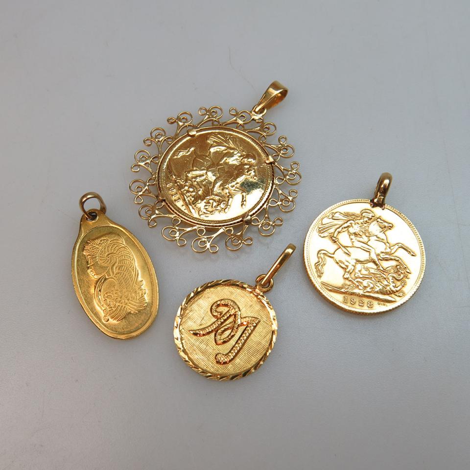 Four Yellow Gold Pendants