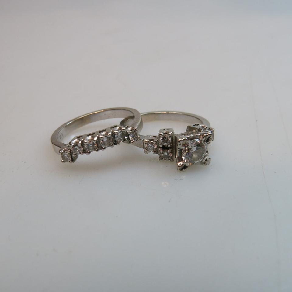 14k White Gold Engagement And Wedding Ring Suite