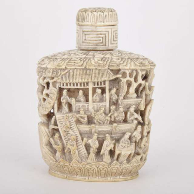 A Rare and Large Carved Ivory Snuff Bottle, Republic Period