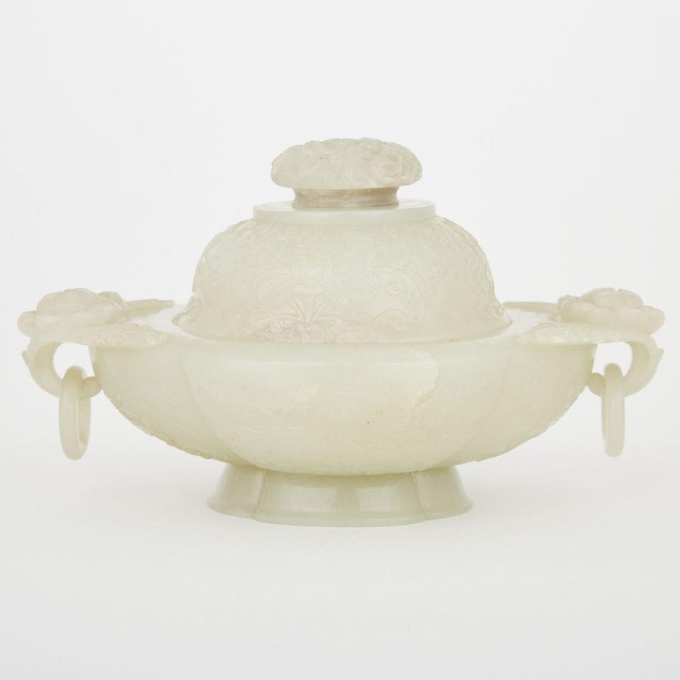 A Chinese Celadon-White Jade Incense Burner, 18th Century