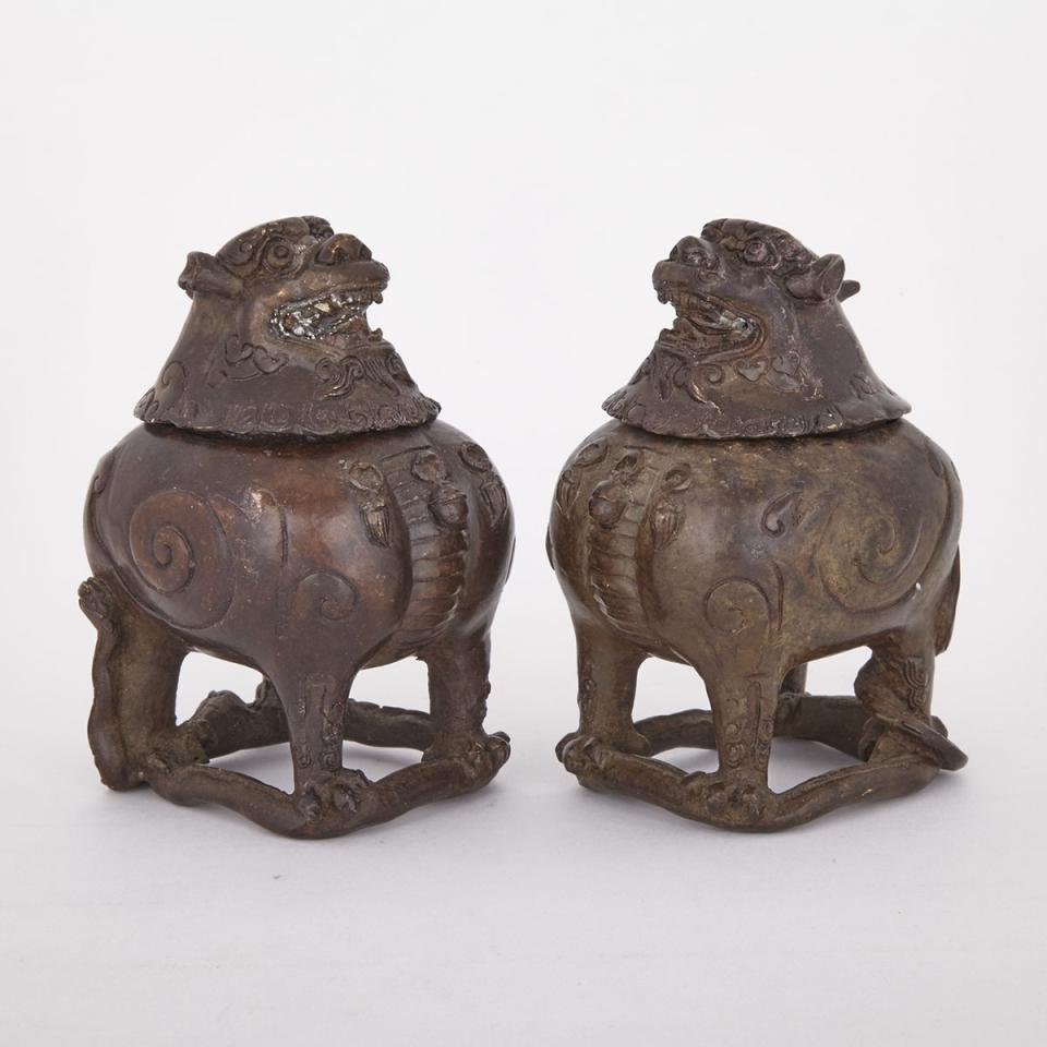 A Pair of Bronze Qilin Mythical Beast Censers, 19th Century
