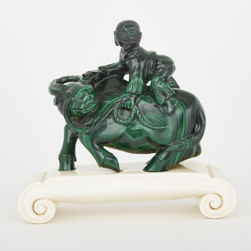 A Malachite Carving of a Water Buffalo and Boy, Early 20th Century