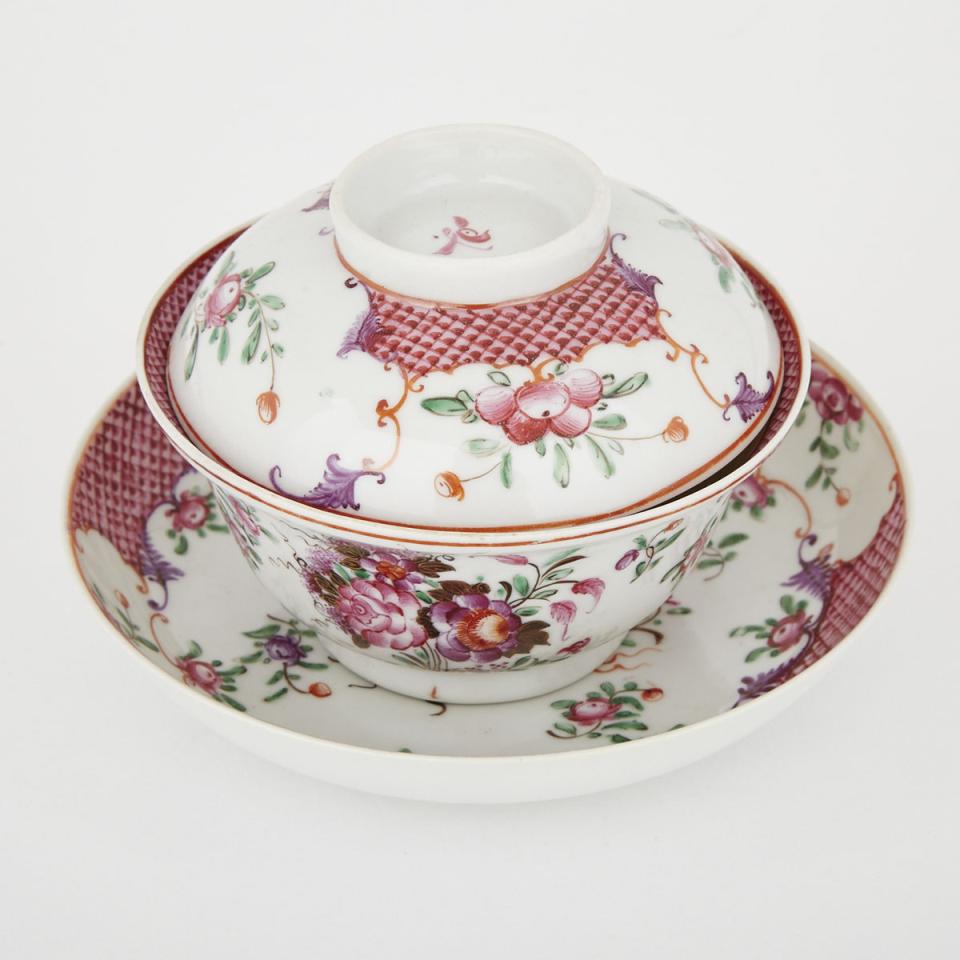 A Chinese Export Famille Rose Lidded Bowl and Saucer, 18th Century