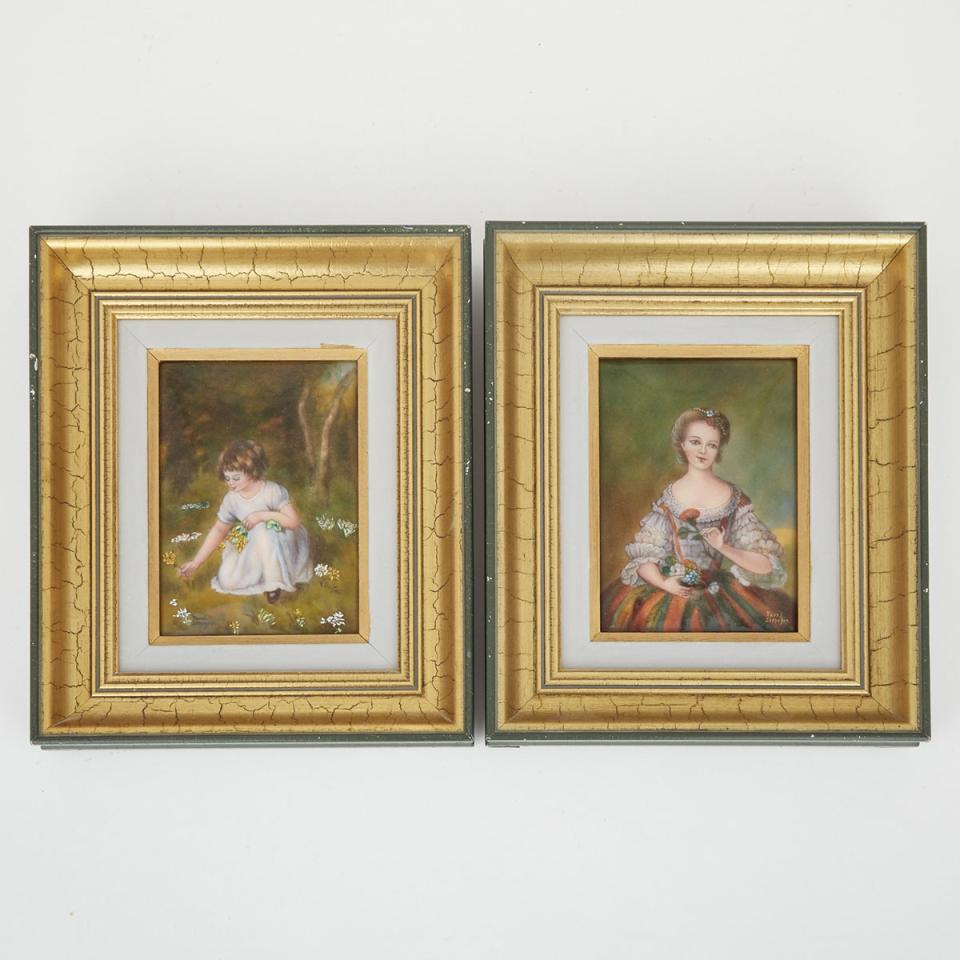 Pair of Fauré Limoges Enamelled Copper Portrait Panels, mid 20th century