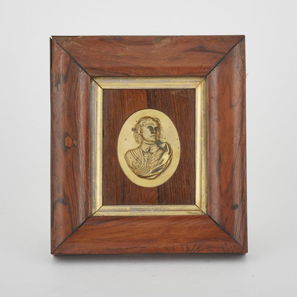 Russian Gilt Bronze Oval Portrait Relief Plaque of Peter the Great, early 19th century
