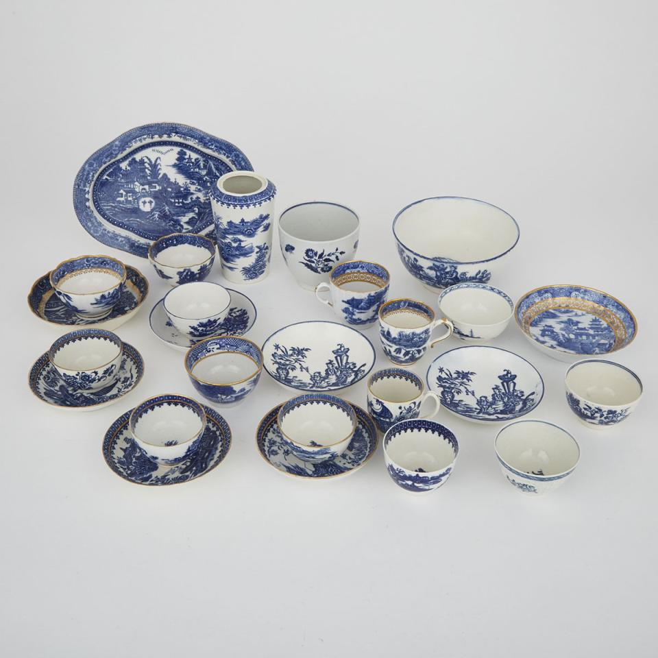Group of Blue Printed and Painted English Porcelain, mainly Worcester and Caughley, late 18th century