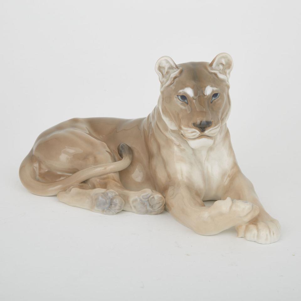 Royal Copenhagen Model of a Recumbent Lioness, Lauritz Jensen, 20th century
