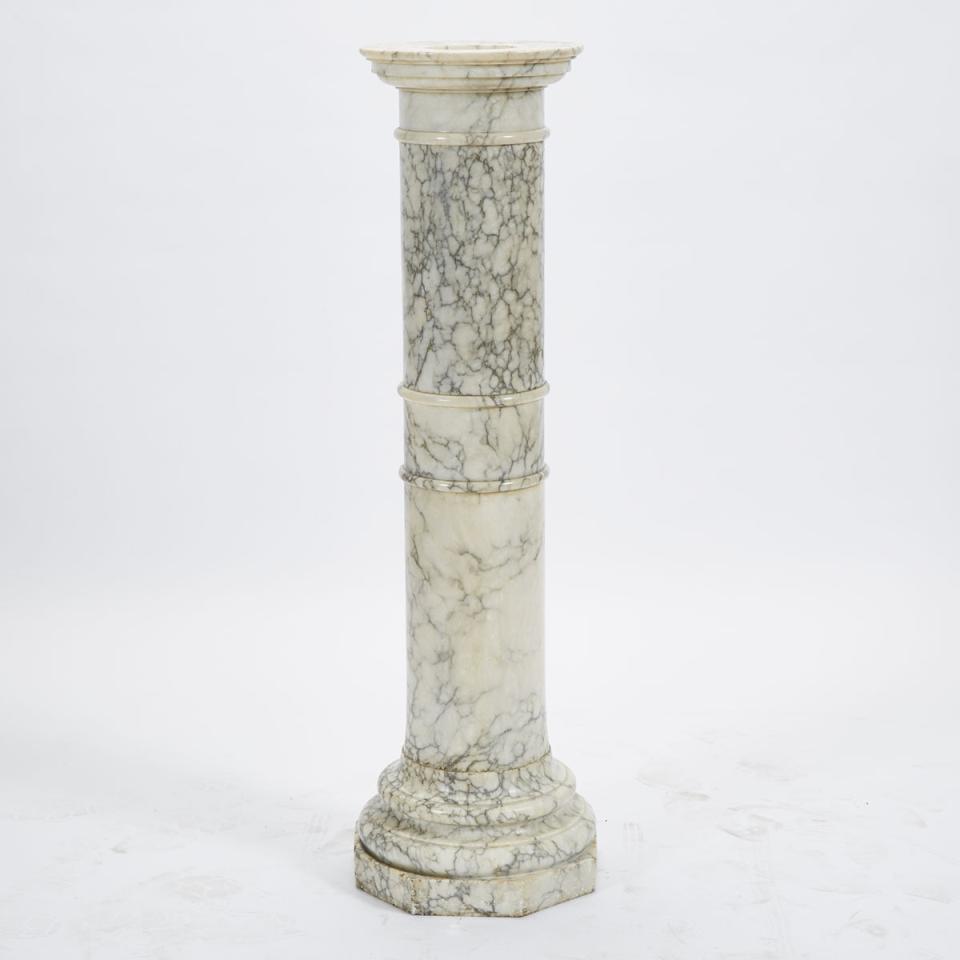 Italian Turned Alabaster Column Form Pedestal, c.1890