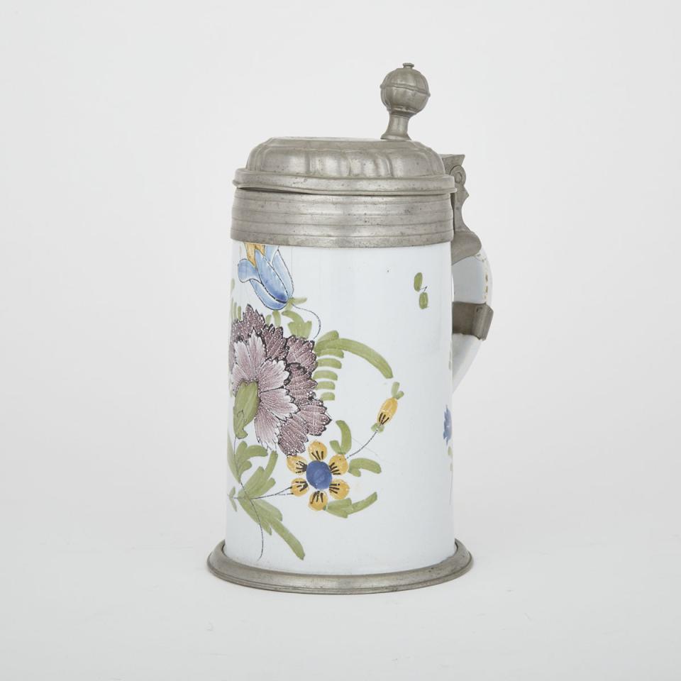 German Pewter Mounted Faience Stein, late 18th/19th century