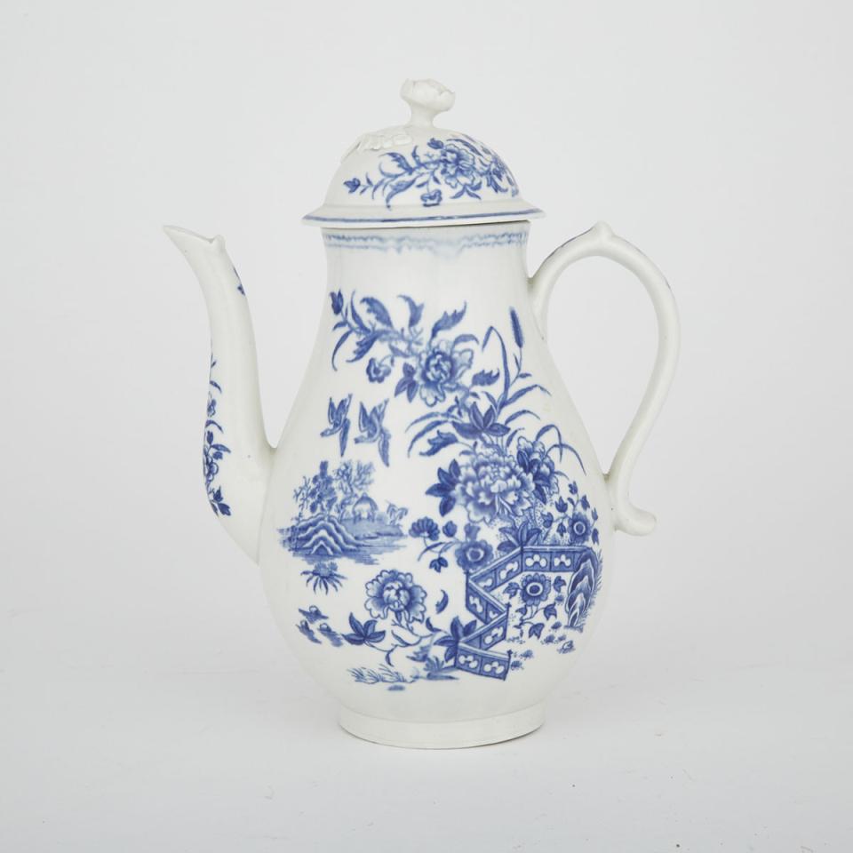 Worcester Blue Printed ‘Fence’ Pattern Coffee Pot, c.1775