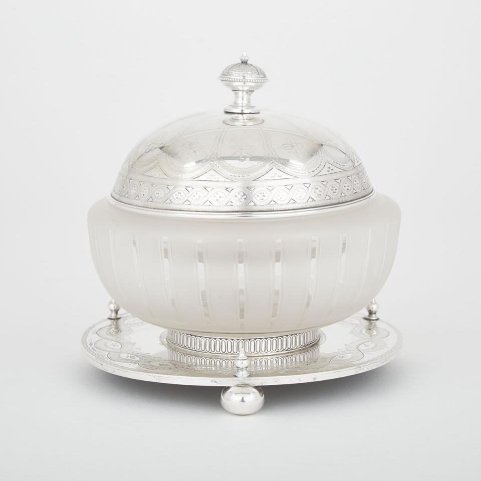 Silver Plated and Cut Glass Caviar Dish, probably Russian, late 19th century