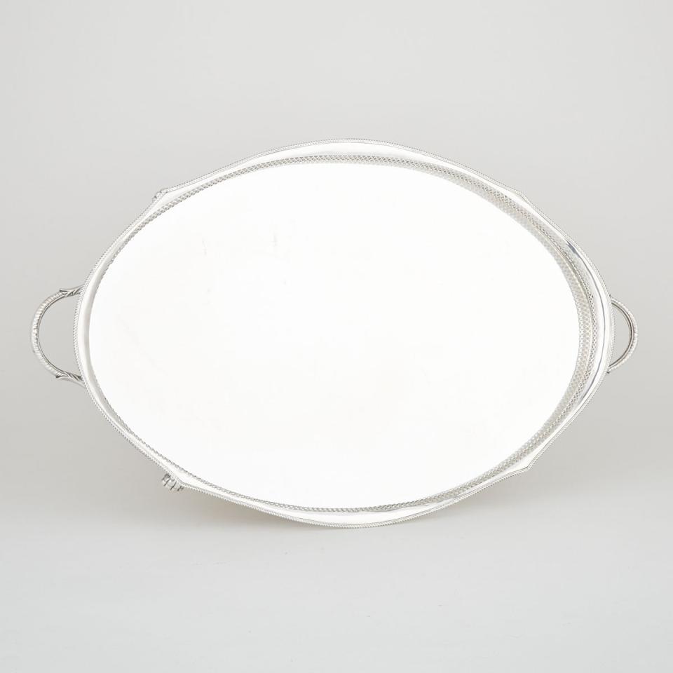 Silver Plated Two-Handled Oval Galleried Serving Tray, early 20th century