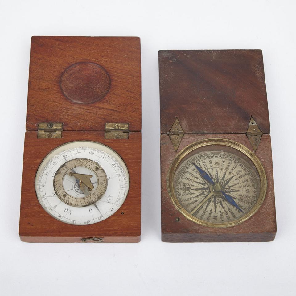 Two Georgian Mahogany Block Pocket Compasses, late 18th/early 19th century