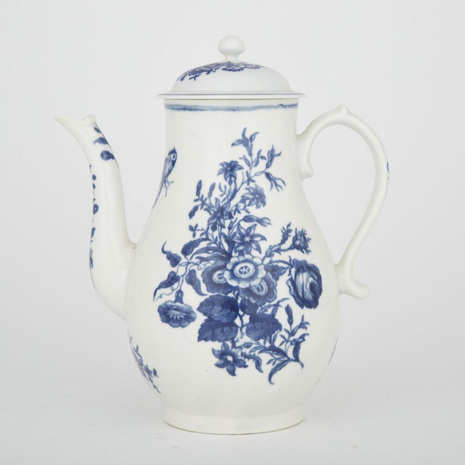 Worcester Blue Printed ‘Three Flowers’ Coffee Pot, c.1775
