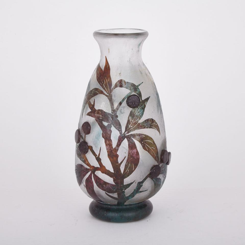 French Cameo Glass Vase, 20th century