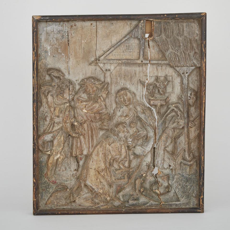 German Carved Relief Panel of the Nativity, 16th century