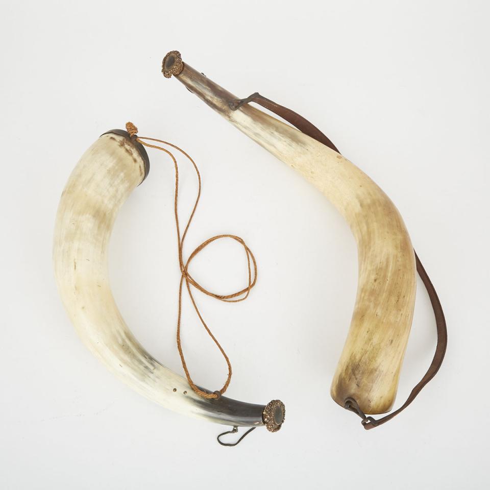 Two Highland Cattle Powder Horns, 19th century