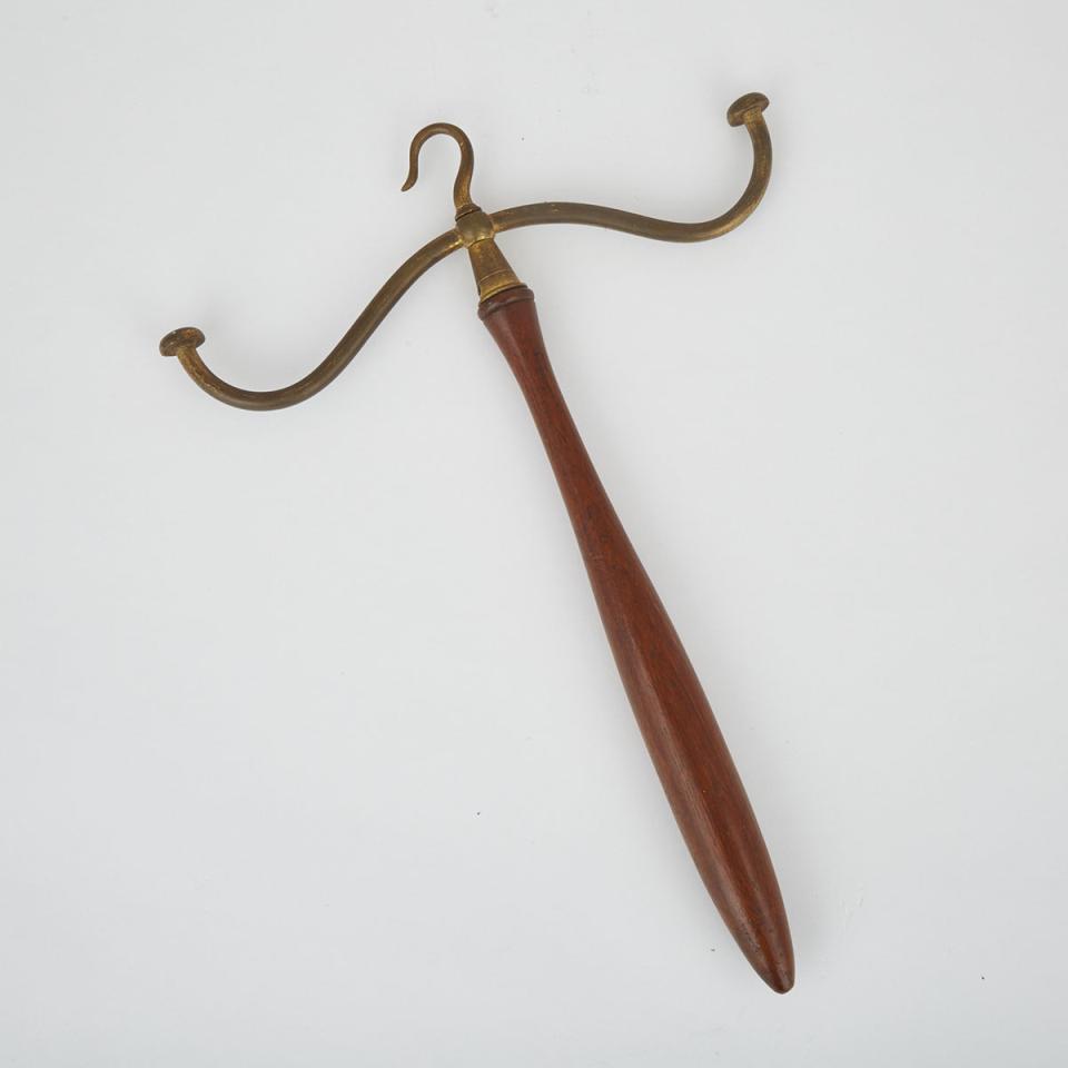 Edwardian Lacquered Brass and Mahogany Barrister’s Wig Hook, early 20th century