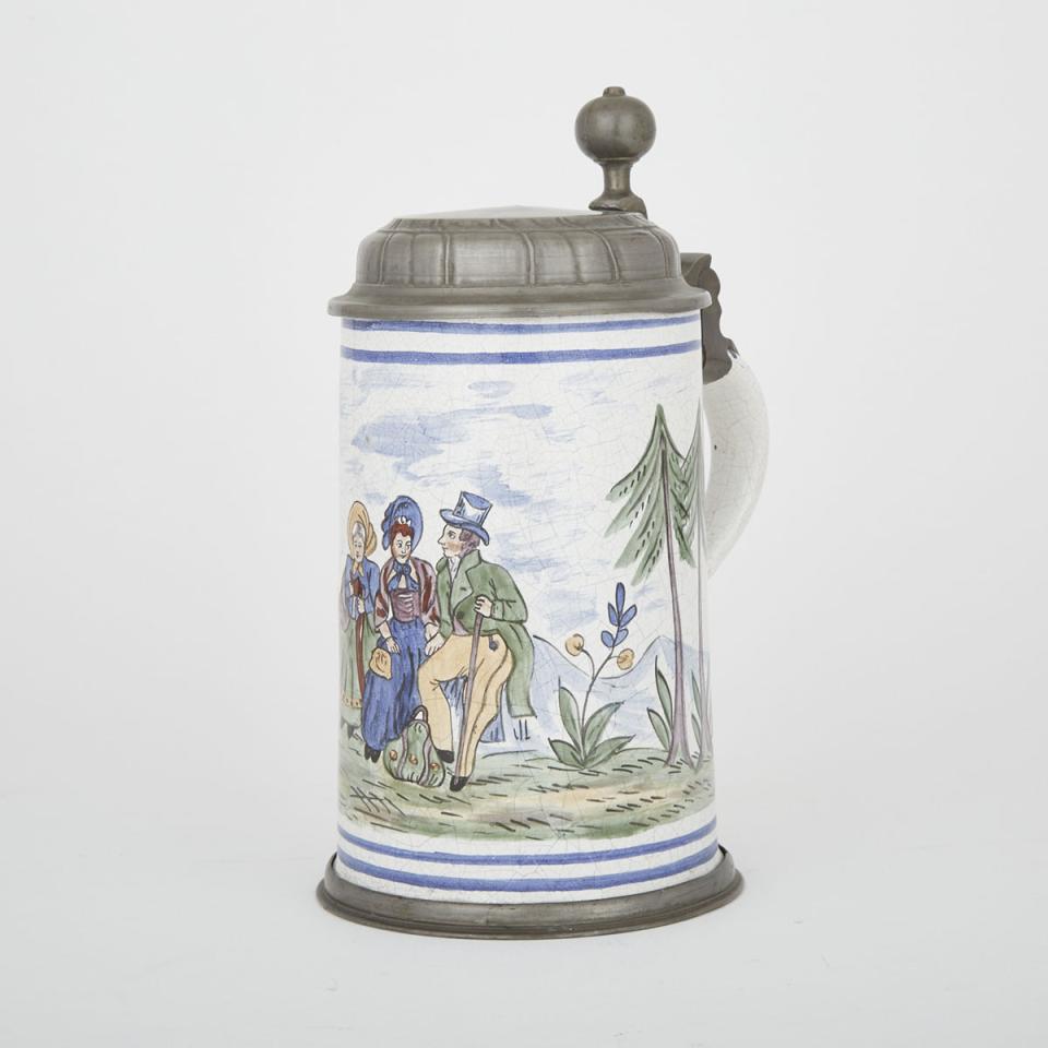 German Pewter Mounted Faience Stein, 19th century