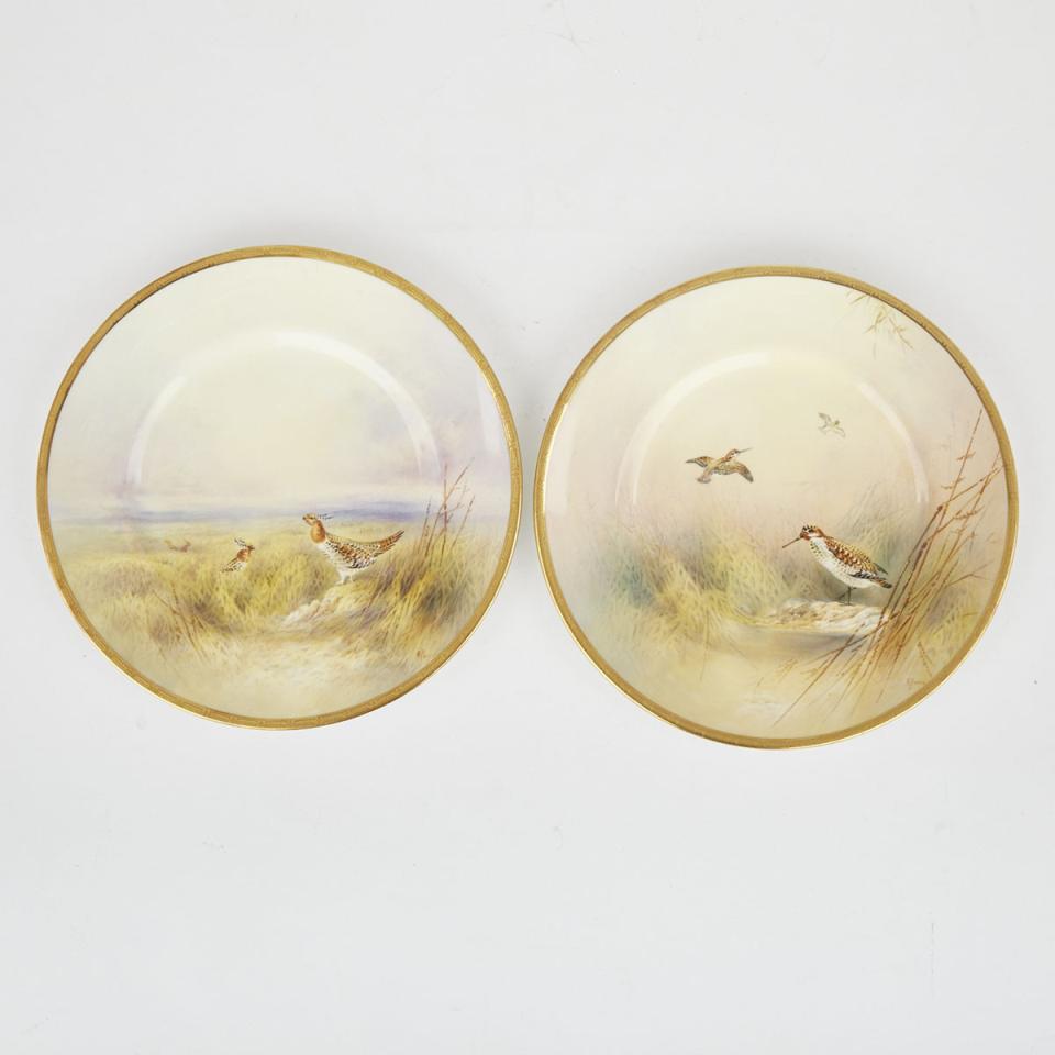 Pair of Royal Doulton Game Plates, ‘Snipe’ and ‘Prairie Hen’, Arthur Perry, 20th century