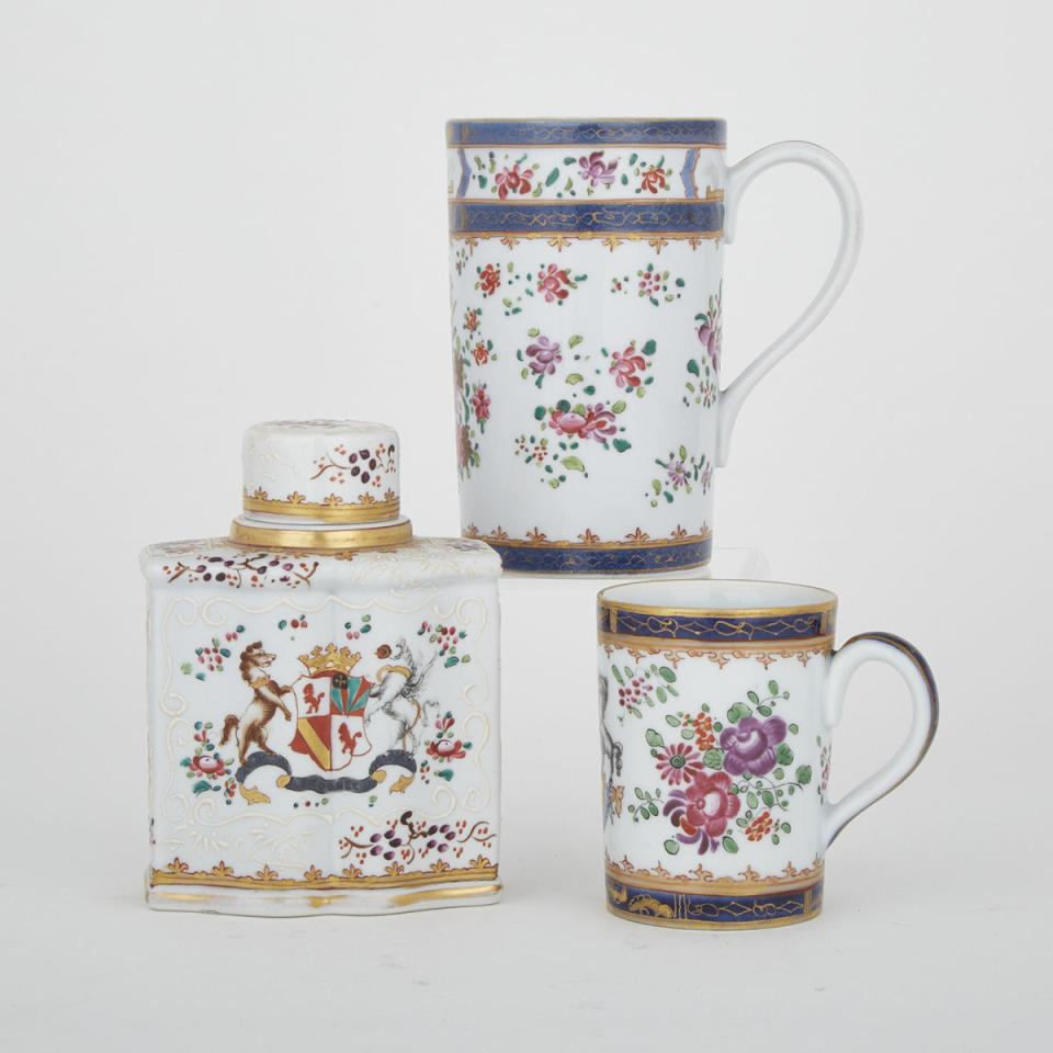 Samson ‘Compagnie des Indes’ Armorial Tea Caddy and Two Mugs, c.1900