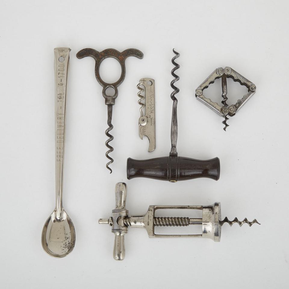 Group of Six Vintage Corkscrews, 19th/20th century