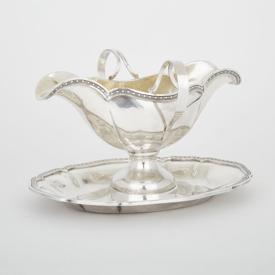 Austro-Hungarian Silver Two-Handled Sauce Boat with Fixed Stand, early 20th century