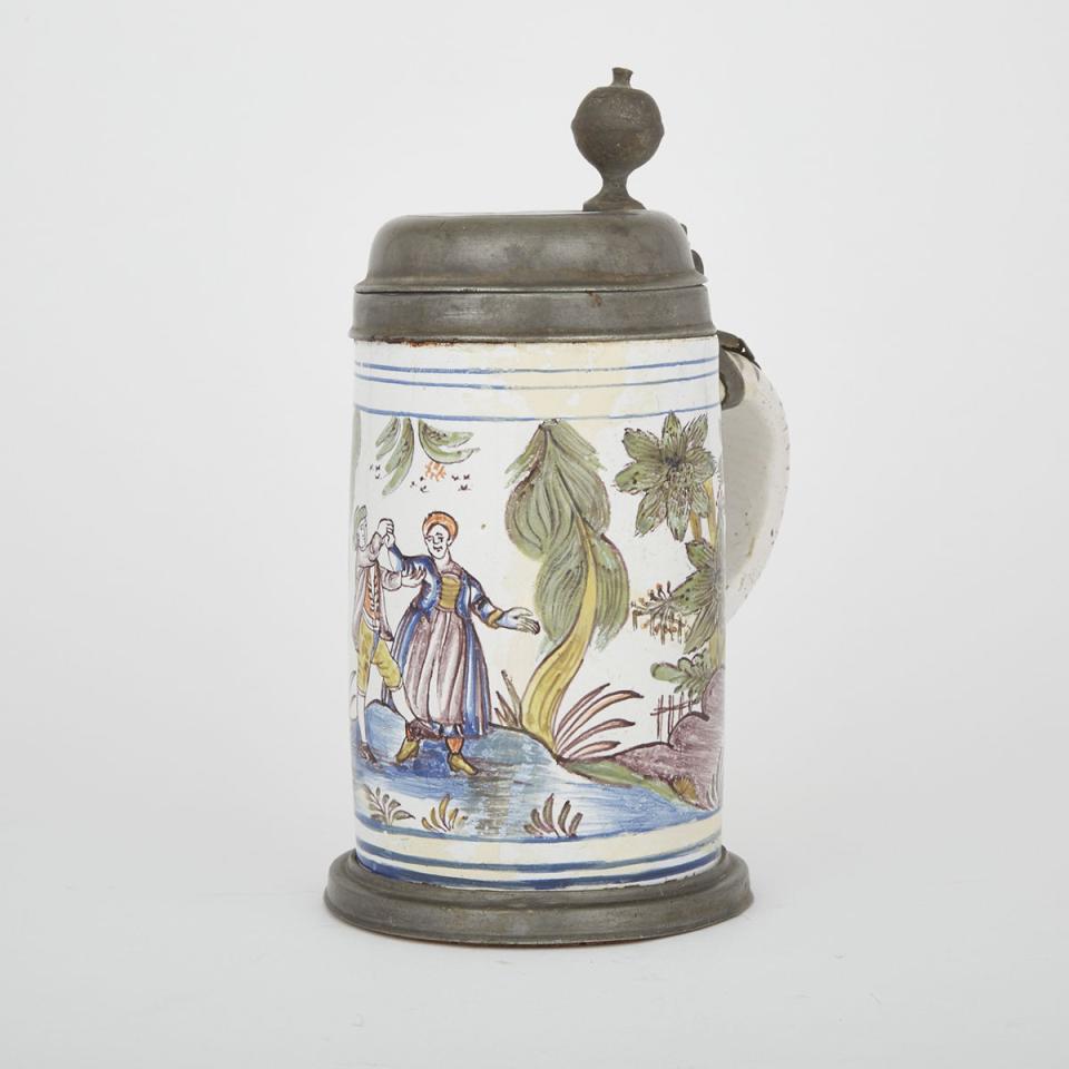 German Pewter Mounted Faience Stein, late 18th/19th century