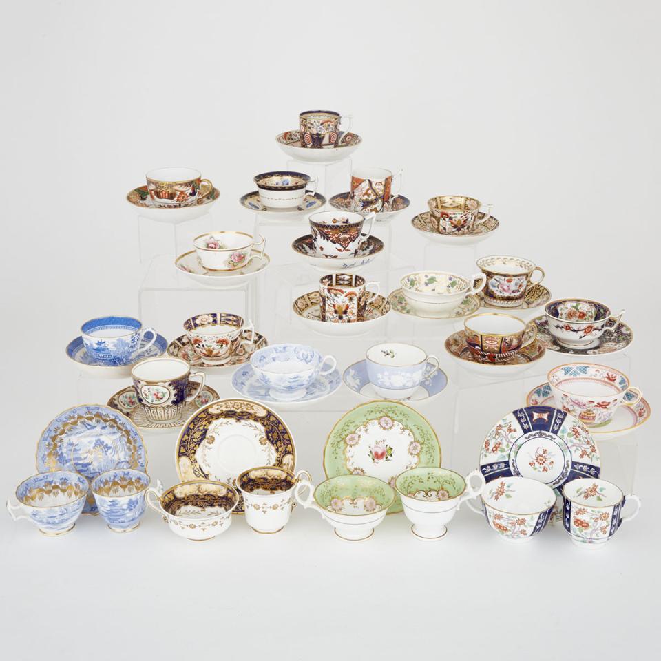 Eighteen Various English Porcelain Cups and Saucers and Four Trios 19th century