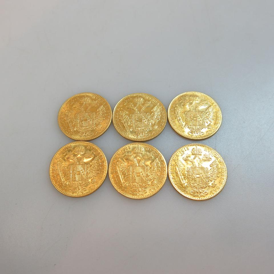 6 Austro-Hungarian 1915 Restrike One Ducat Gold Coins
