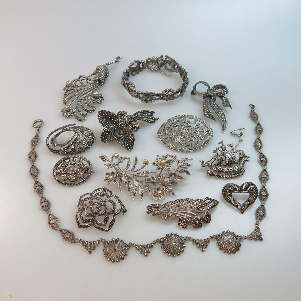12 Various Pieces Of Silver And Marcasite Jewellery