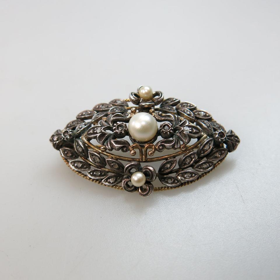 Portuguese 18k Yellow Gold And Silver Oval Brooch