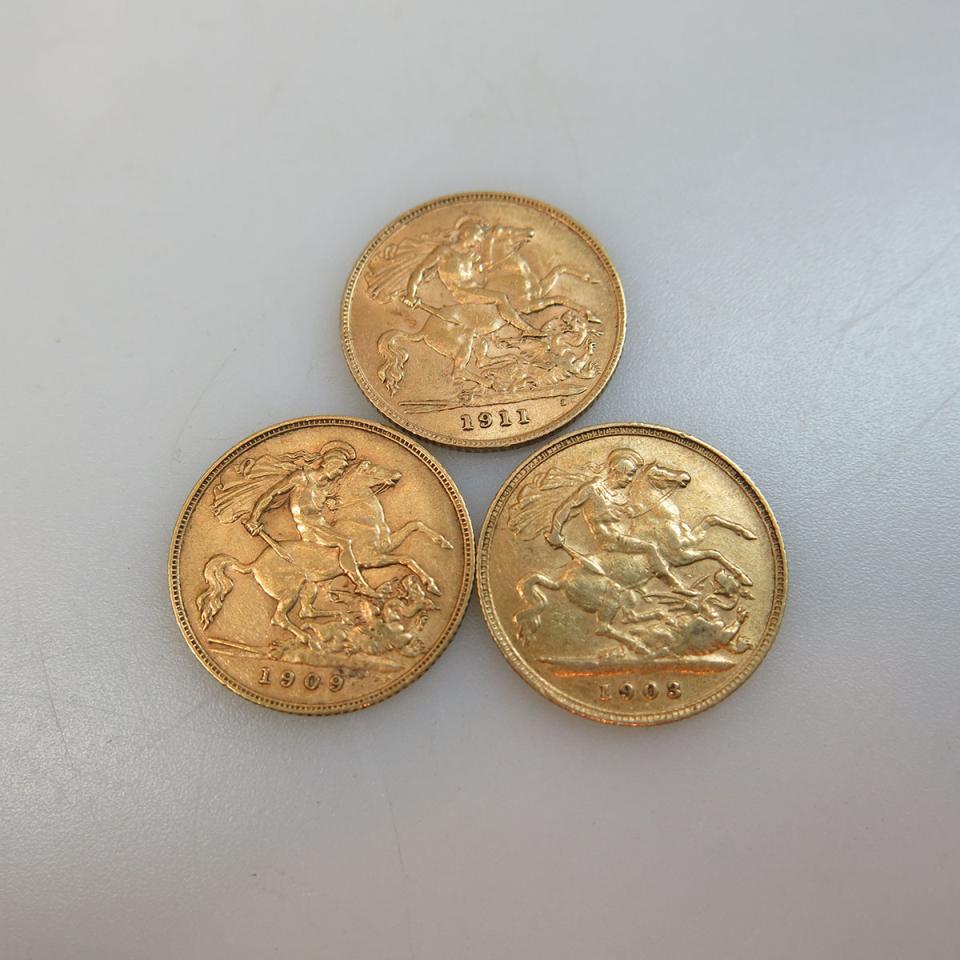 Three British Gold Half Sovereigns
