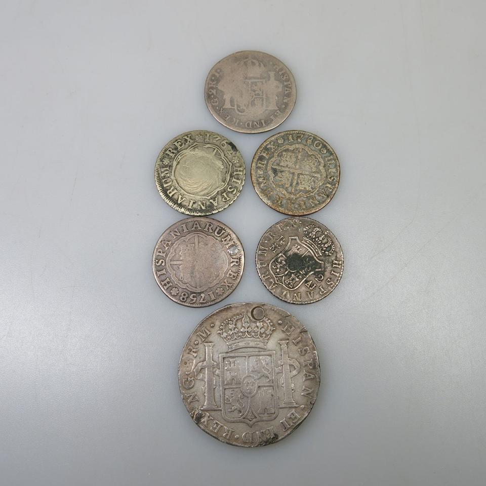Six Spanish Colonial Coins