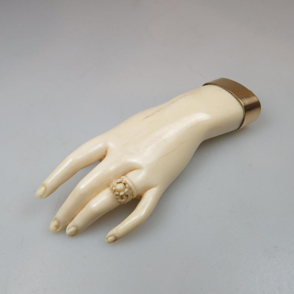 Victorian Carved Ivory Hand Pendant