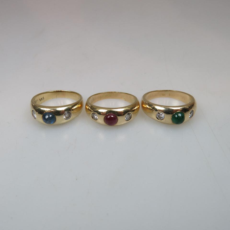 Suite Of Three 14k Yellow Gold Rings