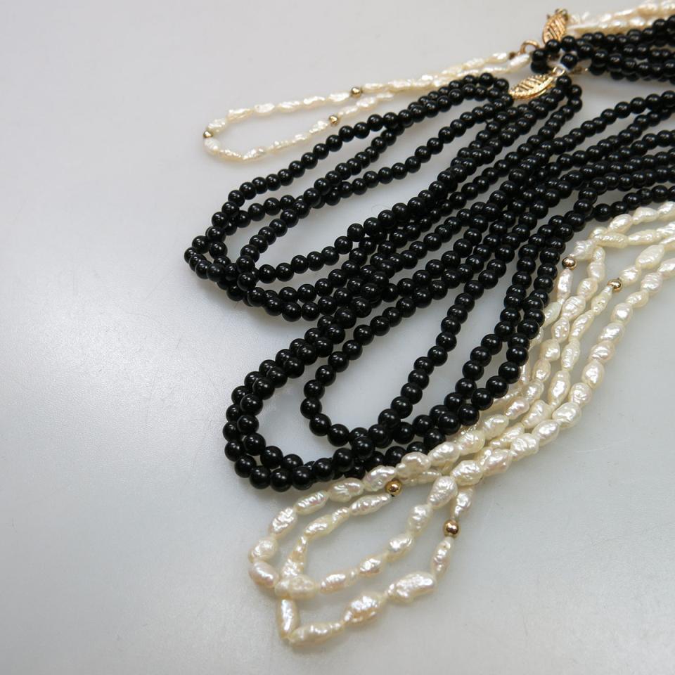 Triple Strand Onyx Bead Necklace And Bracelet