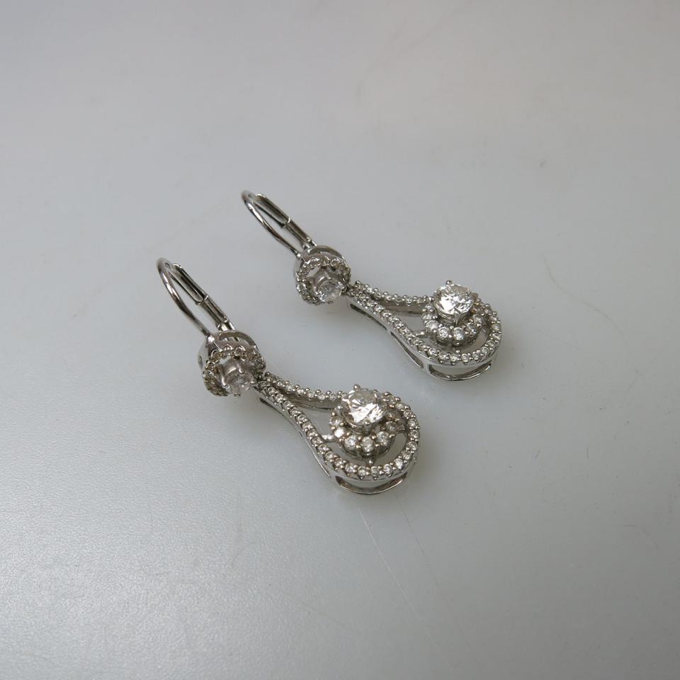 Pair Of 18k White Gold Filigree Drop Earrings