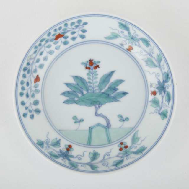 A Doucai Floral Dish, Yongzheng Mark, Possibly of the Period