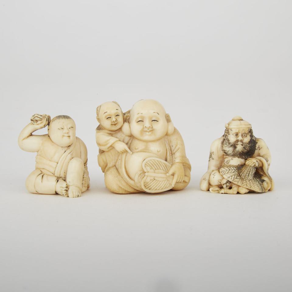 Three Carved Ivory Netsuke, Meiji Period 