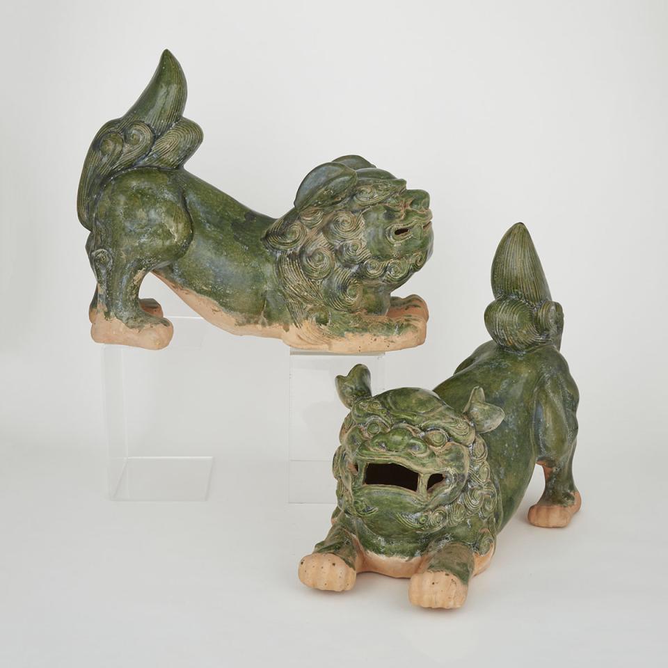 A Pair of Pottery Glazed Lions, 20th Century