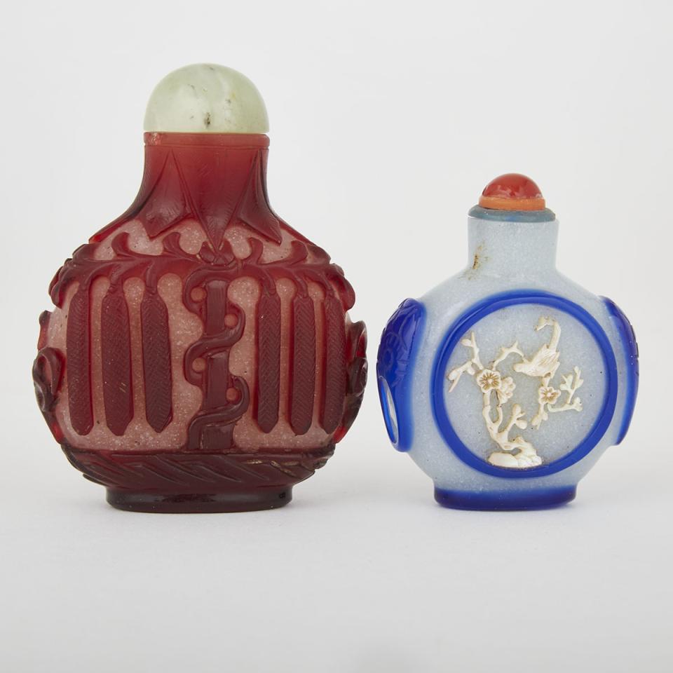 Two Overlay Peking Glass Snuff Bottles